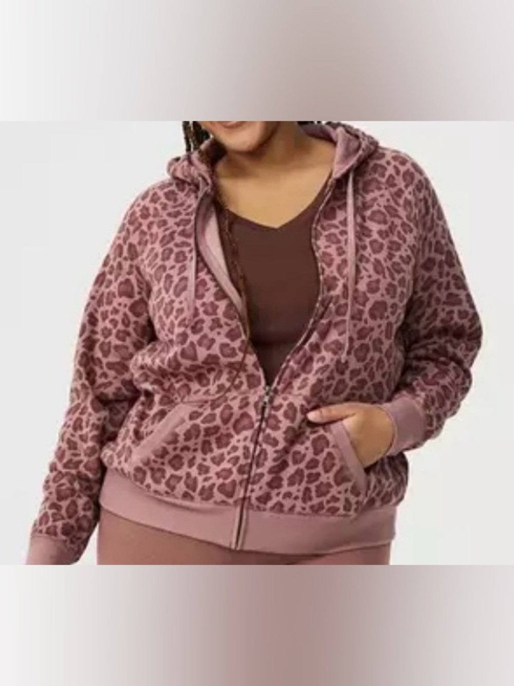 Torrid Leopard Print Cozy Fleece Zip Up Tunic Hoodie Pink Size 3X